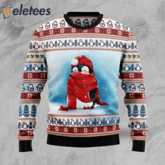 Love Penguin And A Red Scraft Ugly Christmas Sweater 3X13BUMO