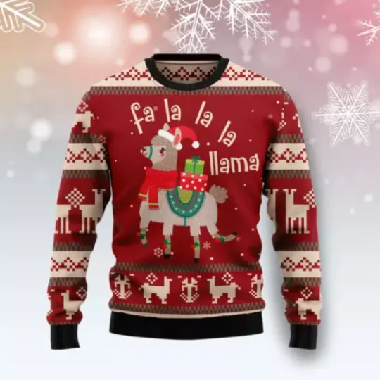 Llama Lalala Ugly Christmas Sweater Lightweight Printed Best Gift For Xmas Adult