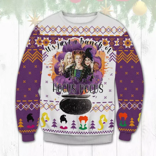 It's Just A Bunch Of Hocus Pocus Christmas Ugly Sweater (AOP) Size S-5XL