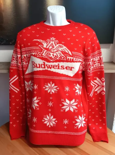 Budweiser Beer Ugly Christmas Sweater Mens Small Pullover Knitted Party Holidays