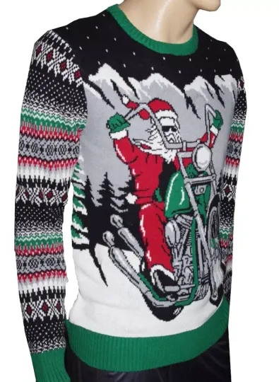 Mens MOTORCYCLE Harley Light Up Flashing Ugly Christmas Sweater Party M L NEW