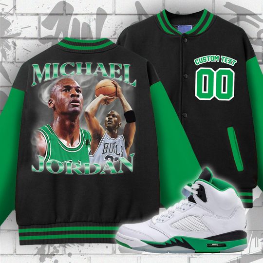 Jordan 5 Lucky Green Unisex Varsity Jacket, MJ 23 Sneaker, Varsity Jacket To Match Sneaker