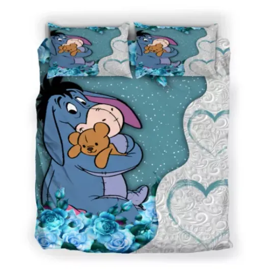 Floral Eeyore Holding His Bear Winnie The Pooh Mother's Day 3D Bedding Set