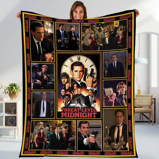 The Office Threat Level Midnight Blanket | Dw Schrute Michael Scott Fleece Blanket | The Office Throw Blanket for Bed Couch Sofa