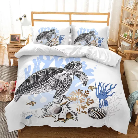 Turtle Animal Print Three-piece Bed Set