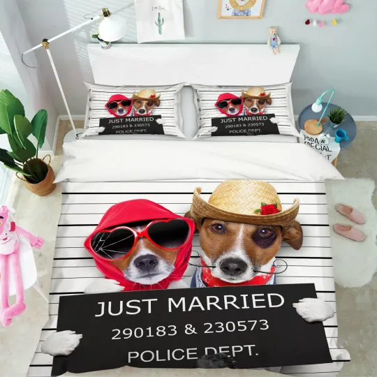 3D Puppy Hat A19 Animal Bed Pillowcases Quilt Duvet Cover Set Queen King Zoe