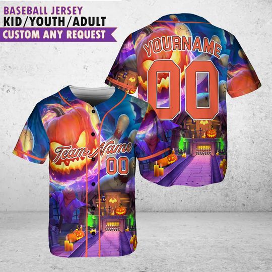 Custom Funny Halloween Bowling Team Name Baseball Jersey For Men Women Kid Custom Baseball Team Jersey Baseball Couple Jersey Halloween Gift