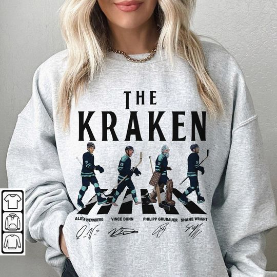 Kraken Walking Abbey Road Signatures Ice Hockey Shirt, Alex Wennberg, Vince Dunn, Shane Wright, Philipp Grubauer, Seattle Vintage