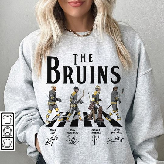 Bruins Walking Abbey Road Signatures Ice Hockey Shirt, Milan Lucic, Brad Marchand, Jeremy Swayman, David Pastrk, Boston Vintage