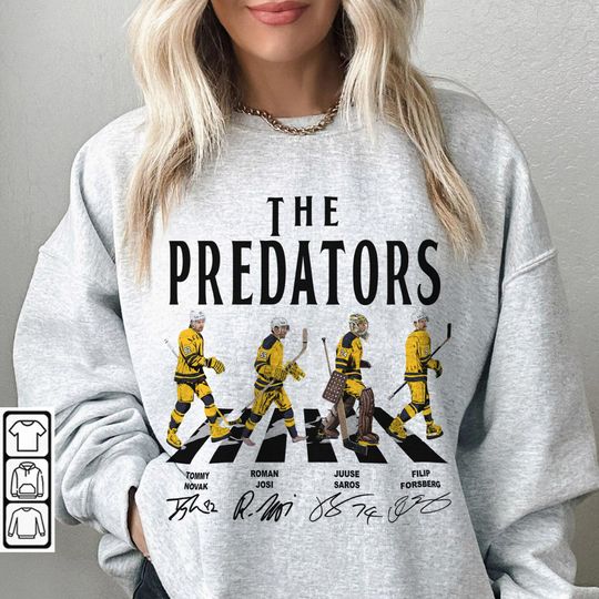 Predators Walking Abbey Road Signatures Ice Hockey Shirt, Tommy Novak, Roman Josi, Filip Forsberg, Juuse Saros, Nashville Vintage