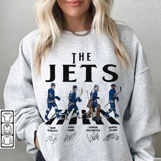 Jets Walking Abbey Road Signatures Ice Hockey Shirt, Mark Scheifele, Hellebuyck, Adam Lowry, Gabriel Vilardi, Winnipeg Vintage