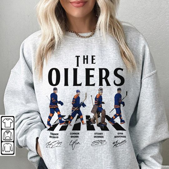 Oilers Walking Abbey Road Signatures Ice Hockey Shirt, Connor McDavid, Connor Brown, Skinner, Evan Bouchard, Edmonton Vintage