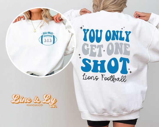 Detroit Lions Football Unisex Crewneck // One Shot Sweater/ Detroit Grit / eminem Crewneck / 313 Shirt, Grit, Lions Png/ Detroit