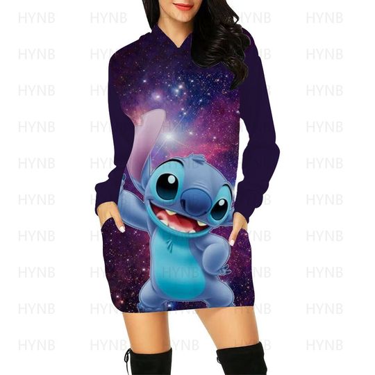 Dress Hoodie Y2k Long Sleeves Sexy Disney Prom Dresses Mini Sweater Dress Korean Fashion Woman Clothes Women Kawaii Stitch