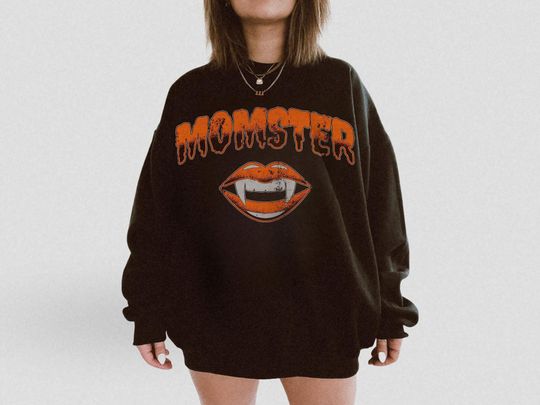 Momster Sweatshirt Grunge Halloween Crewneck Halloween Hoodie Classic Horror Movie Shirt Vampire Mom Gifts Horror Night Oversized Sweatshirt