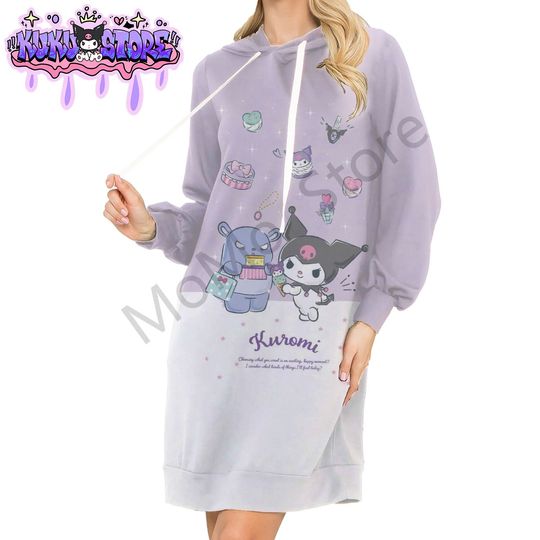Kuromi Women's Hoodie Dress Autumn Youthful Woman Clothes Street Wear S-3XL Kawaii Long Sleeve Top Ladies Fashion Anime 3D 2024