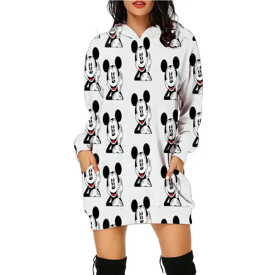 Disney Minnie Mickey Mouse Women's Dress 3D Dye Print Fashion Fall Winter Hoodie Casual Sexy Dress Loose Kawaii Dress