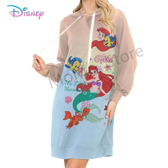 Women's Hoodie Dress Disney Princess Autumn Youthful Woman Clothes 3D Street Wear Ladies Fashion Anime Long Sleeve Top Kawaii
