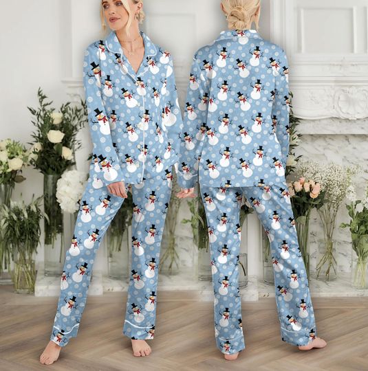 Cute Snowman and Snowflakes Christmas Pajamas for Women, Frosty the Snowman Matching Pajamas Set, Winter Pajama Set, Gift for Christmas