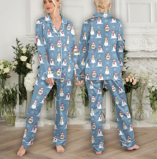 Cute Snowman Christmas Pajama Set Women, Christmas Gift Box Matching Pajamas Set, Christmas Tree Womens Pajama Set, Gift for Christmas