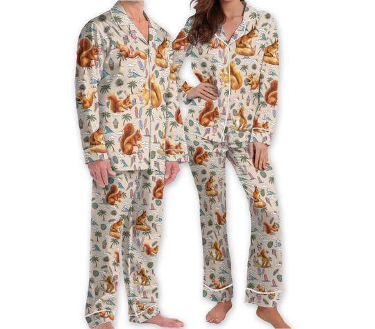 Funny Squirrel Hawaiian Pajamas, Squirrel Whisperer Aloha Beach Pajamas, Family Matching Pajamas Set, Couple Pajamas