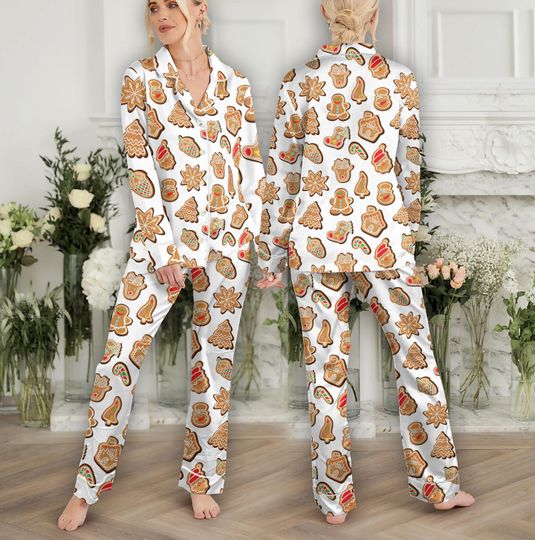 Cute Christmas Gingerbread Pajama Set Women, Cookie Matching Pajamas Set, Gingerbread House Womens Pajama Set, Gift for Christmas