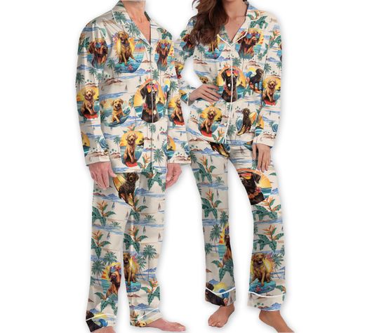 Labrador Retriever Beach Pajamas, Golden and Black Retriever Pajamas Set, Labrador Gift for Women Men, Dog Lover Gift