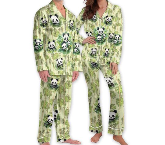 Panda Tropical Pajamas, Panda Aloha Vacation Pajamas, Bamboo Grove Hawaiian Pajamas, Family Matching Pajamas Set, Panda Lover Gift