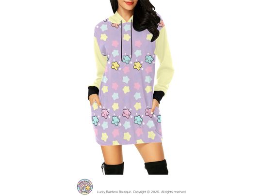 Lilac Star Hoodie Dress, Rainbow Stars Sweatshirt, Fairy Kei Clothing, Retro Sweater, Comfort Colors Shirt, Winter Dresses for Women
