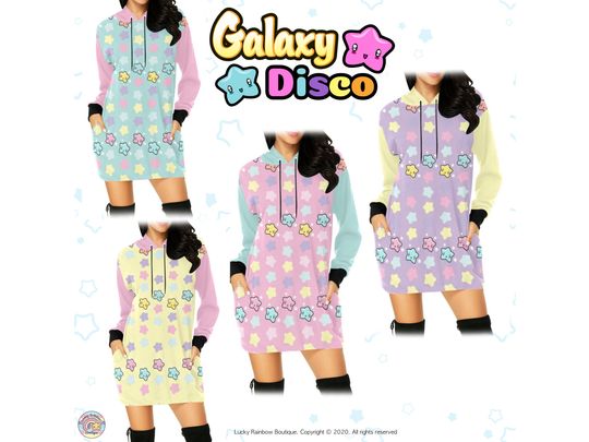 Pastel Stars Hoodie Dress, Retro Rainbow Sweatshirt, Fairy Kei Clothing, Winter Sweaters for Women, Oversized Sweater, Comfort Colors Shirt