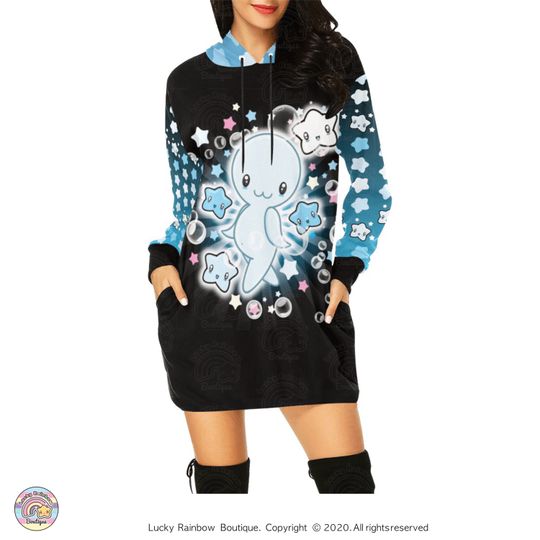 Ghost and Stars Oversized Hoodie, Cute Ghosty Dress, Harajuku Sweatshirt, Star Sweater Dress, Kawaii Clothes, Creepy Cute, Decora Fashion