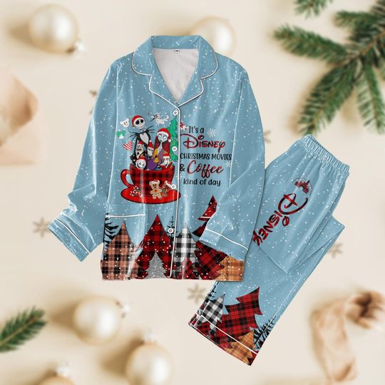 Jack Skellington And Friends Pajamas, Nightmare Before Christmas Pajamas, Jack Sally Xmas Pjs, Movie Character Santa Hat Pj Set Pants