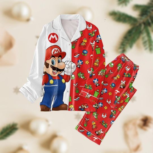 Super Mario Christmas Pajamas Set, Mario Luigi Peach Xmas Pj Set, Mario Game Character Pj Set Pants, Christmas Gift For Men Women Kid