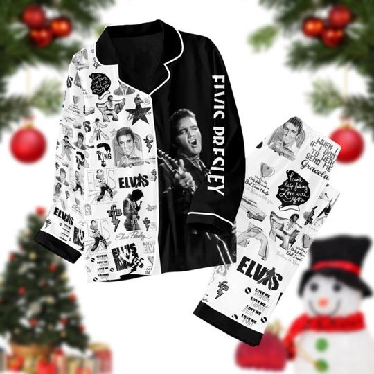 Elvis Presley Christmas Pajamas Set, Elvis King Pj Set, Rock And Roll Holiday Pajamas, Long Sleeve Pyjamas, Elvis Presley Merch