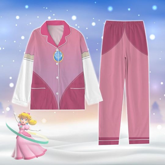Princess Peach Cosplay Pajamas Set, Super Mario Women Pajamas, Mario Holiday Pajamas, Princess Cosplay Costume, Gift For Her