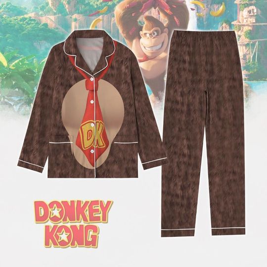 Donkey Kong Pajamas Set, Donkey Kong Holiday Pajamas, Halloween Costume Pajamas For Party, Video Game Pajamas, Game Lover Gift