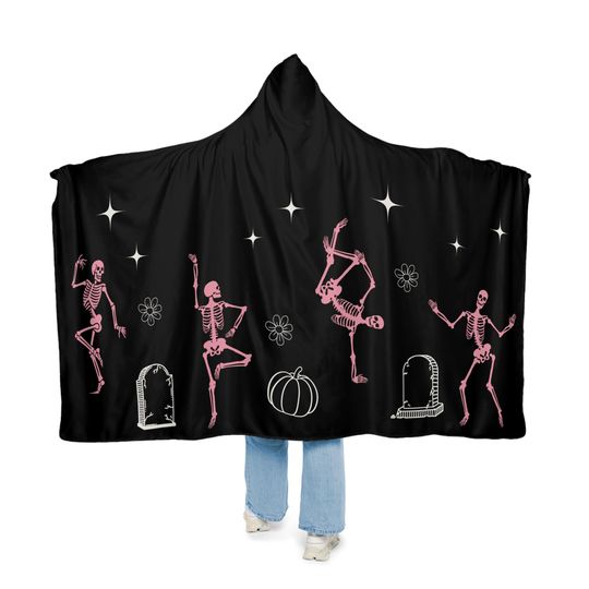Black and Pink Dancing Skeletons Halloween Hooded Blanket