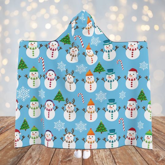 Cozy Christmas Hooded Blanket for Kids with Snowmen | Toddler Holiday Blanket