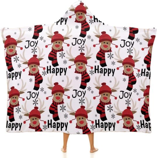 Joy Winter Reindeer Christmas Hooded Blanket