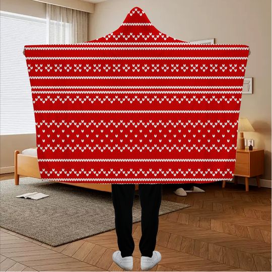 Christmas printed hat blanket, adult hooded blanket, gift for teenage wife and girlfriend, Christmas gift