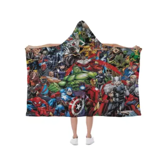 Rare! Marvel Comics Superheroes Print Hooded Blanket