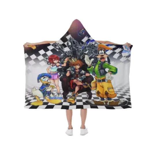 Rare! Kingdom Hearts Print Hooded Blanket