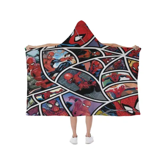 Rare! Marvel Comics Spiderman Print Hooded Blanket