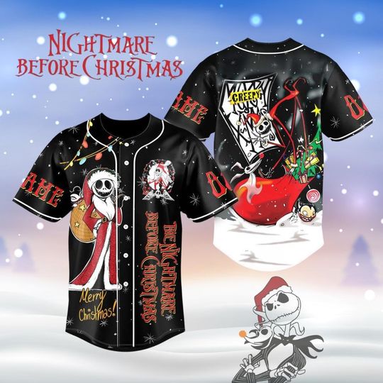 Nightmare Before Christmas Baseball Jersey, Jack Skellington Merry Christmas Jersey, Personalized Baseball Jersey, Santa Claus Shirt
