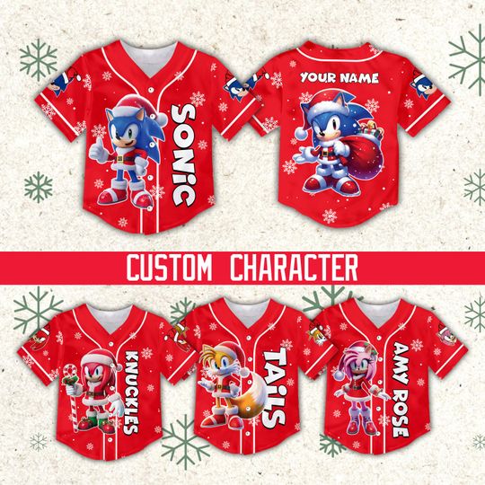 Personalized Sonic the Hedgehogg Baseball Jersey, Custom Sonic Merry Christmas Shirt, Sonic Matching Christmas Party Outfit For Sonic Lover