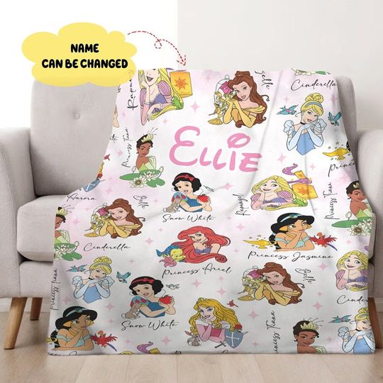 Personalized Disneyland Princess Blanket, Custom Name Baby Girl Fleece Blanket, Princess Birthday Gift Blanket, Princess Character Blanket