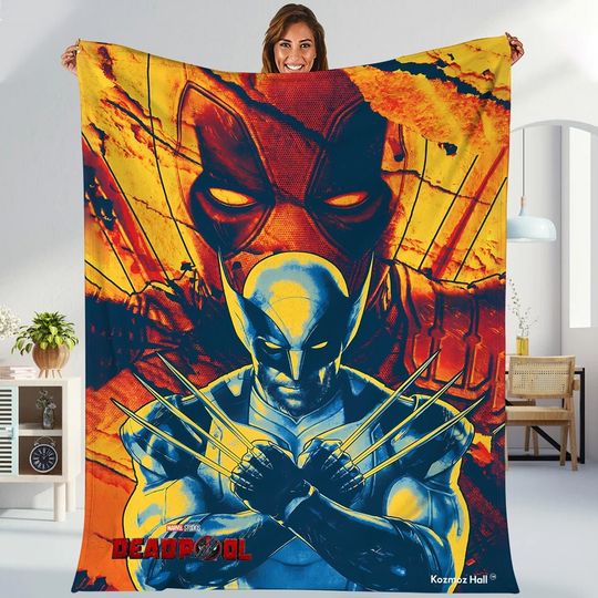 Deadpool And Wolverine Avengers Blanket, Mrvel Throw Blanket Wolverine And Deadpool, Superhero Movie 2024 Blanket, Superhero Gift Blanket