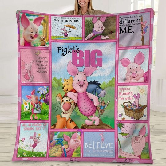 Winnie The Pooh Piglet Fleece Blanket, Pooh Bear Blanket, Pooh And Friend Disneyland Blanket, Magic Kingdom Throw Blanket For Bed Couch Sofa