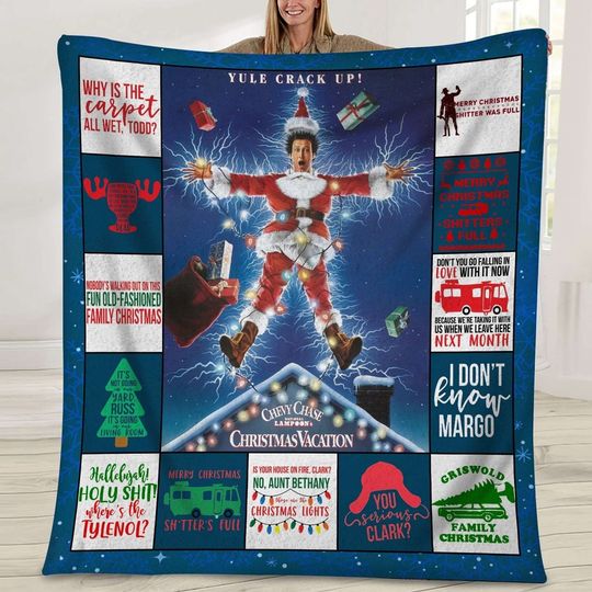National Lampoon Christmas Vacation Fleece Blanket | Clark Griswold Cousin Eddie Blanket | Christmas Movie Throw Blankets For Bed Couch Sofa