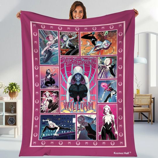 Ghost Spider Blanket, Gwen Stacy Spider Woman Spider Man Across The Spider Verse Fleece Blanket, Superhero Throw Blankets For Bed Couch Sofa